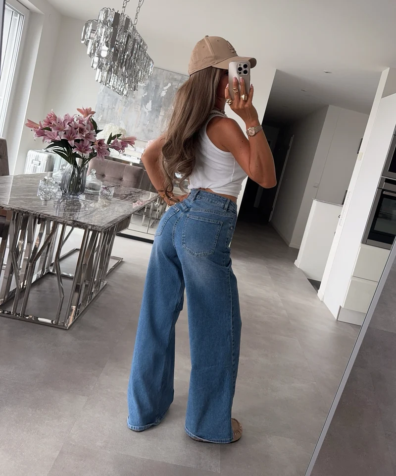 Stretch Extra Wide Leg Jeans Summer Blau