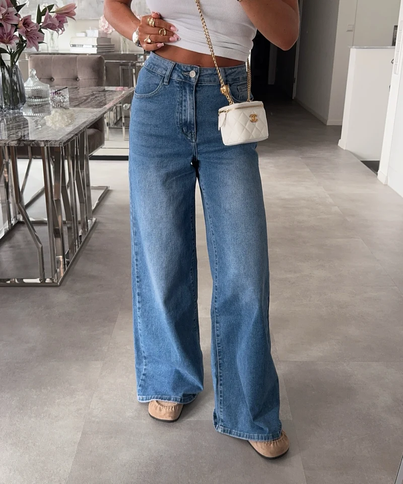 Stretch Extra Wide Leg Jeans Summer Blau