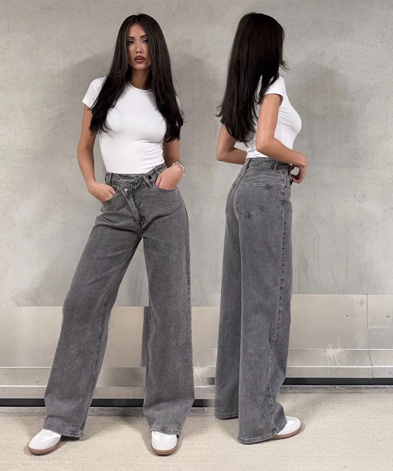 Stretch Straight Leg Jeans Galia Grau