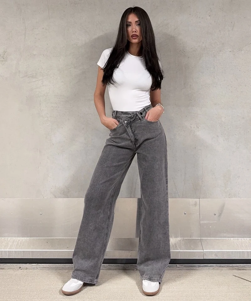 Stretch Straight Leg Jeans Galia Grau