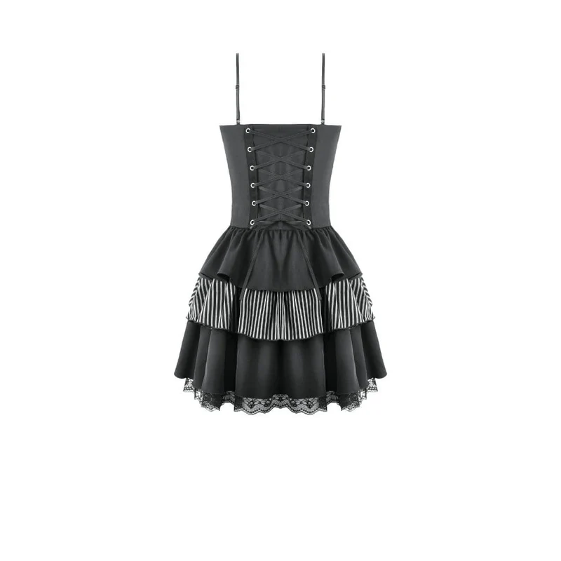 Gothic-Nadelstreifen-Schnürkleid für Damen, Abschlusskleid