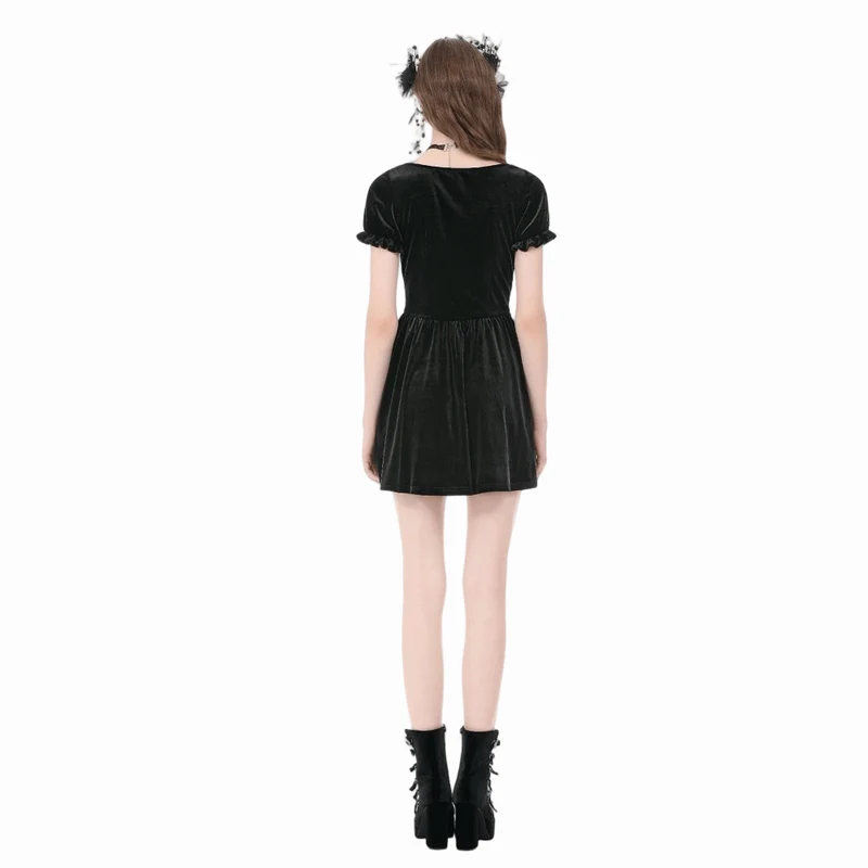 Gothic-Kleid für Damen mit Spitzenbesatz, Schnürung und eckigem Kragen, Abschlusskleid
