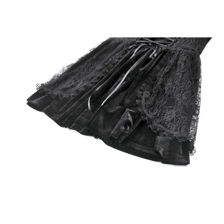 Gothic-Kleid für Damen mit Spitzenbesatz, Schnürung und eckigem Kragen, Abschlusskleid
