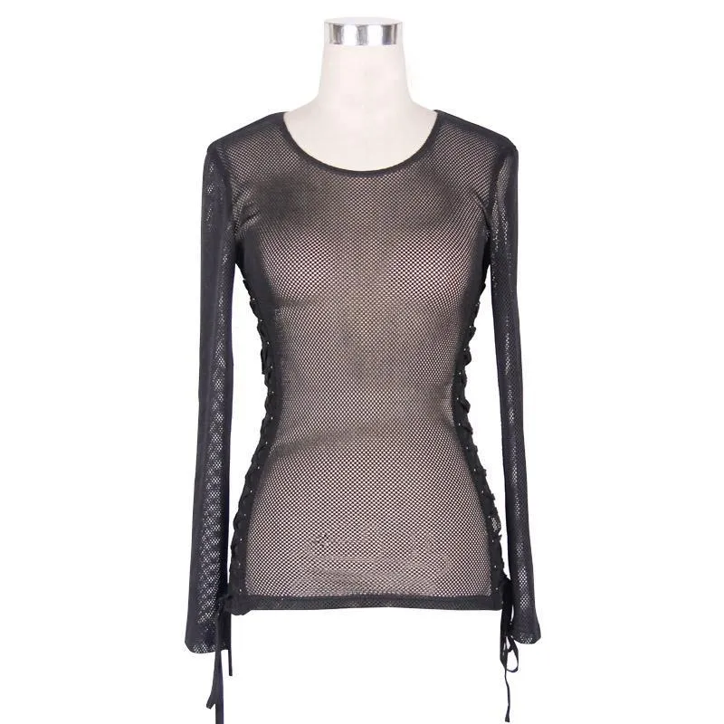 Frauen schiere Mesh Cross Hatch Top