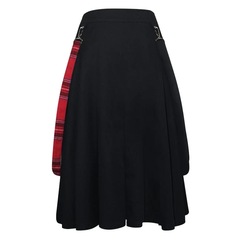 Damen Gothic Seitenschlitz rot karierter Rock mit Riemen