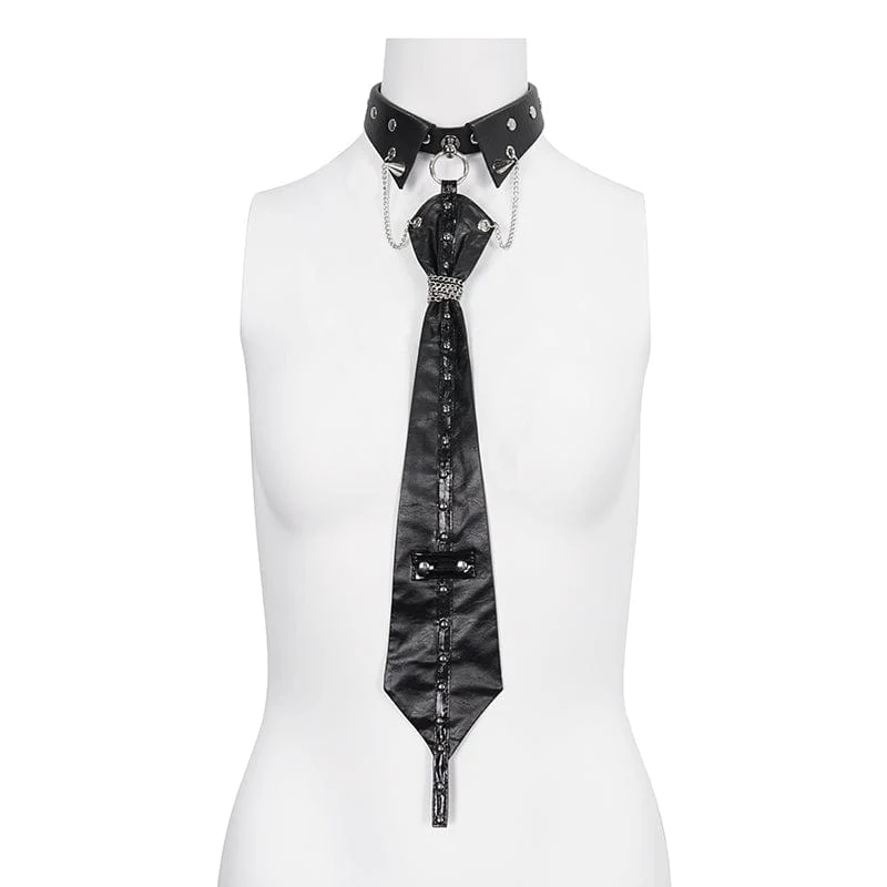 Gothic-Krawatte aus Kunstleder mit Nieten und Choker für Damen