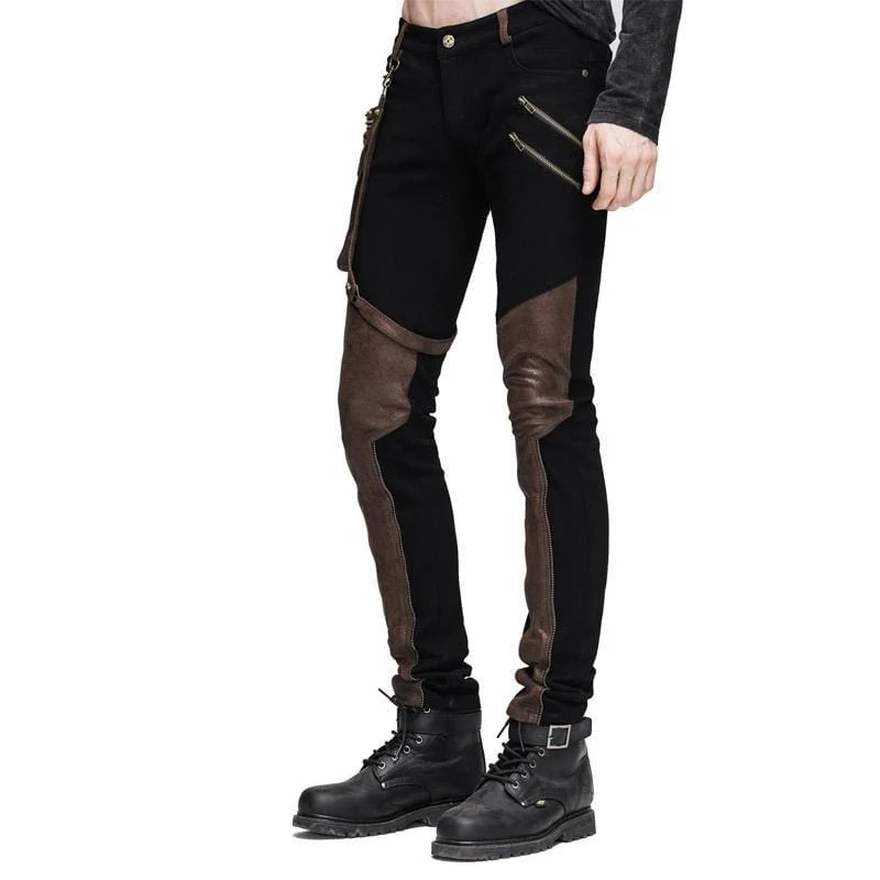 Herren-Hose im Punk-Stil mit Kunstleder-Aufnähern