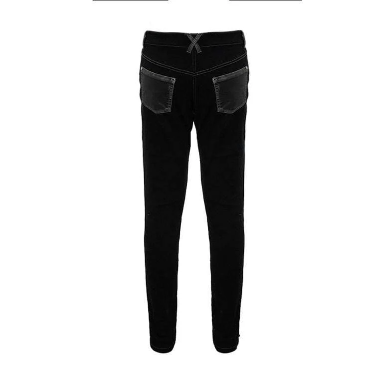 Herren Punk Cross Nieten Kunstlederhose