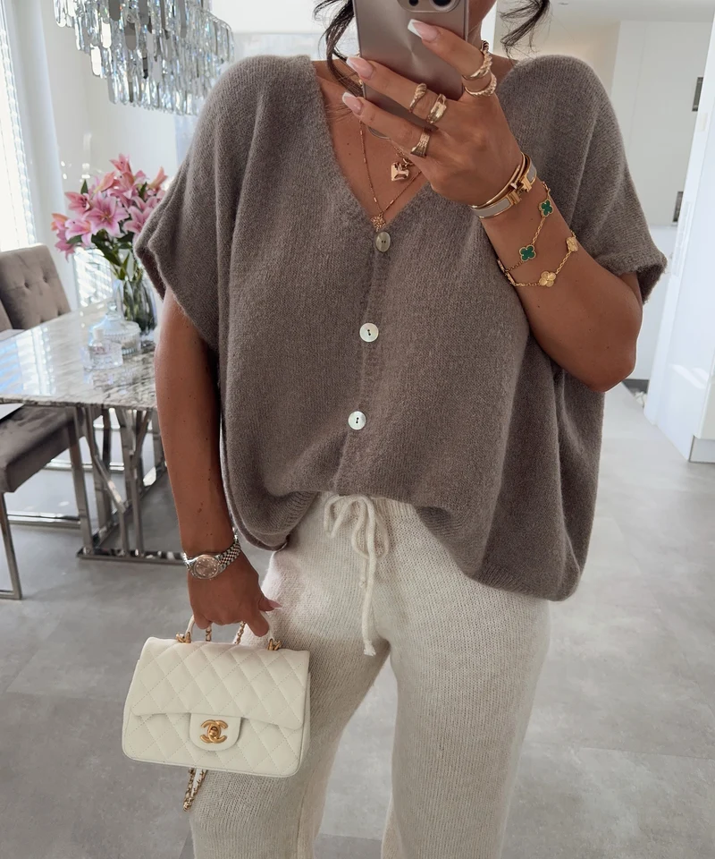 Kurzarm Cardigan Liz Taupe