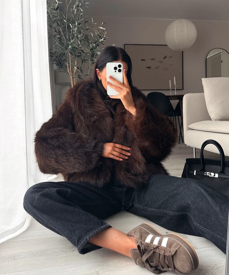 Pelzjacke mit Kapuze Lilly Braun