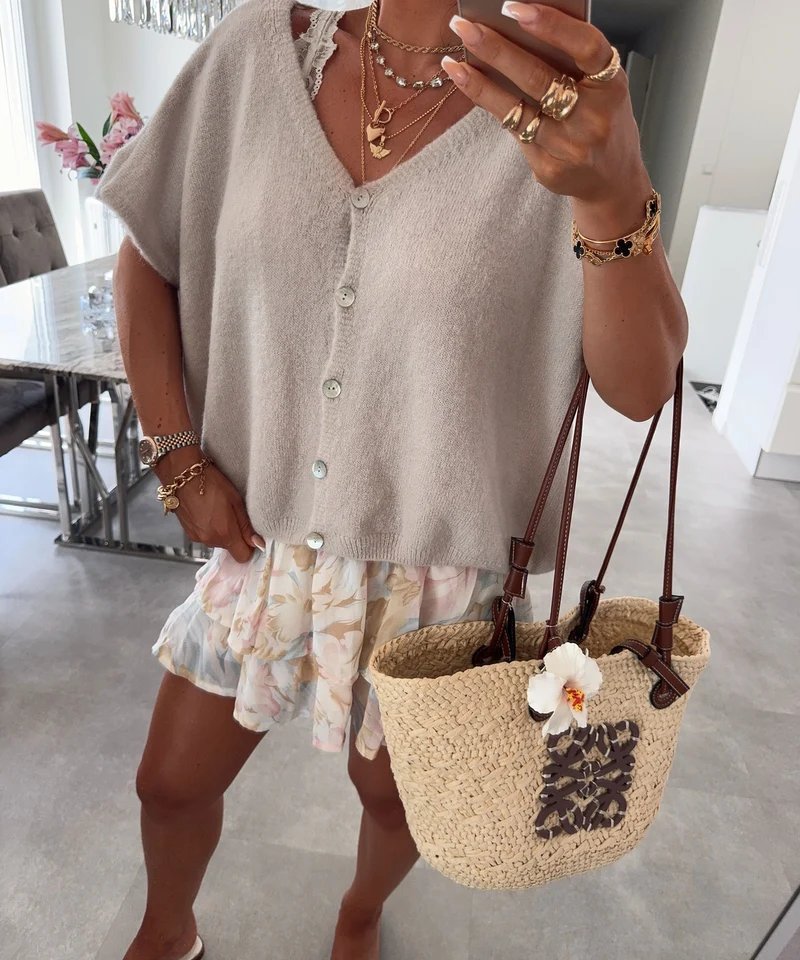 Kurzarm Cardigan Liz Beige