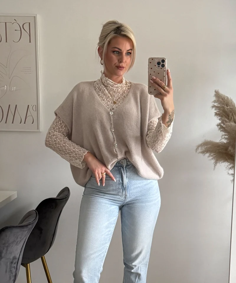 Kurzarm Cardigan Liz Beige