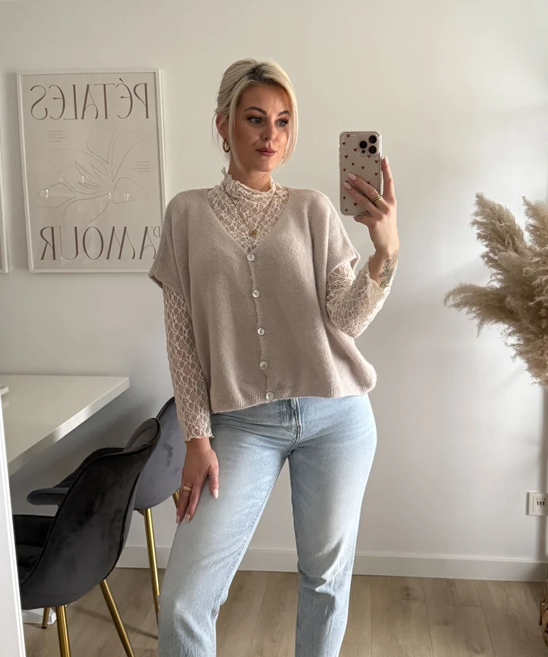 Kurzarm Cardigan Liz Beige