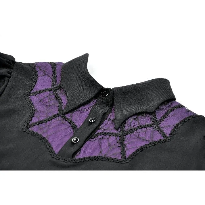 Gothic-Kleid für Damen, zweifarbig, mit Umlegekragen und Puffärmeln