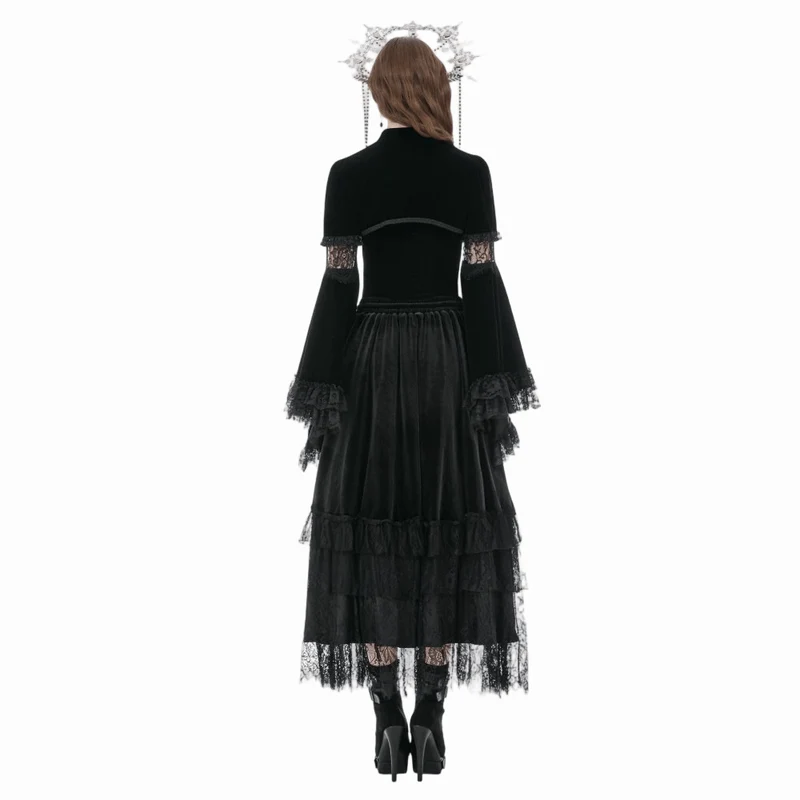 Gothic-Umhang aus Samt für Damen mit Spitzeneinsatz, ausgestellten Ärmeln.