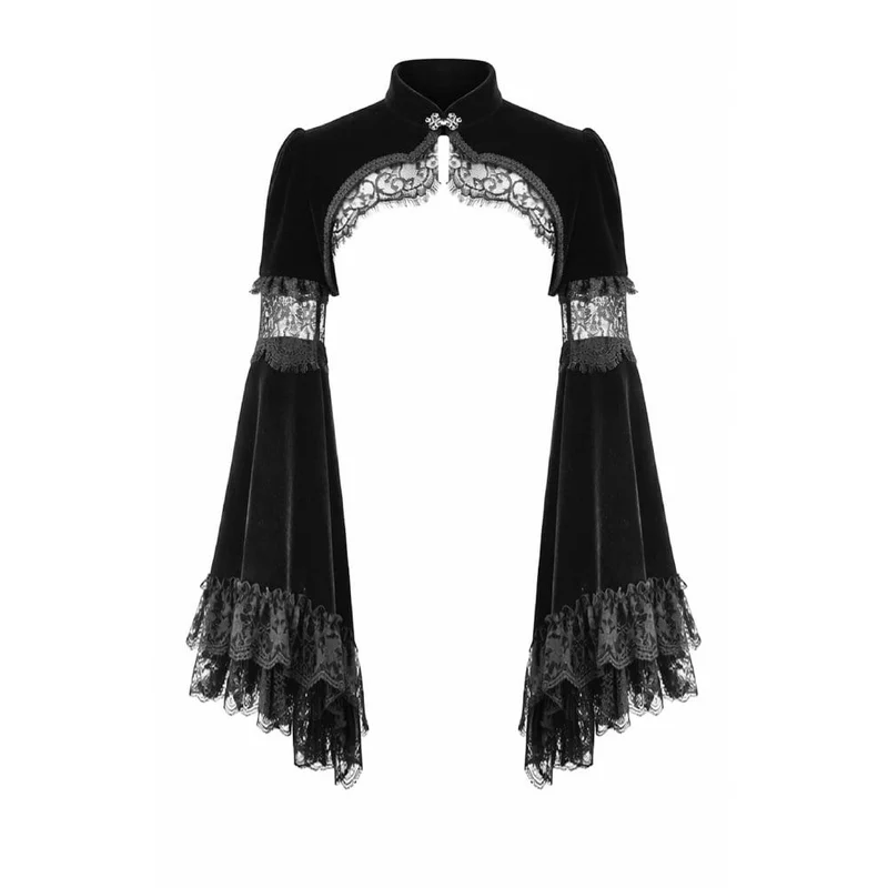 Gothic-Umhang aus Samt für Damen mit Spitzeneinsatz, ausgestellten Ärmeln.