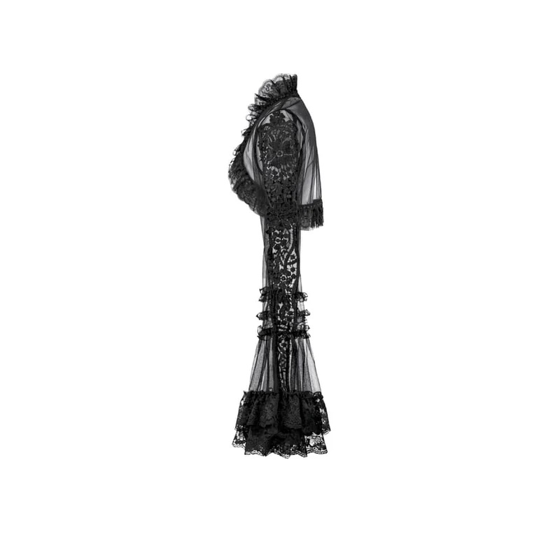 Gothic-Umhang für Damen mit Rüschen, hohem Kragen, ausgestellten Ärmeln und Netzstoff