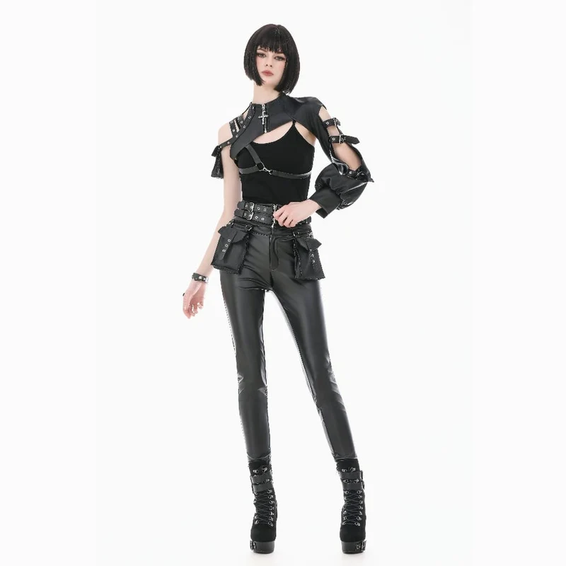 Punk-Cape für Damen mit asymmetrischem Ösenverschluss, Schnallenriemen und Cut-out-Details