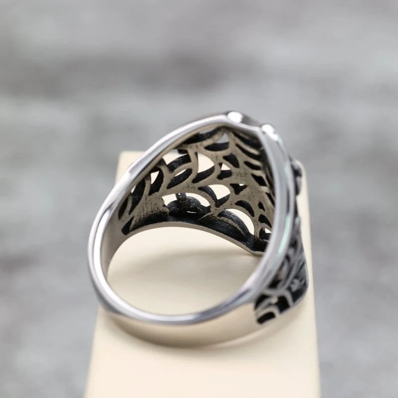 Punk-Ring für Herren mit ausgehöhltem Spinnennetz-Motiv