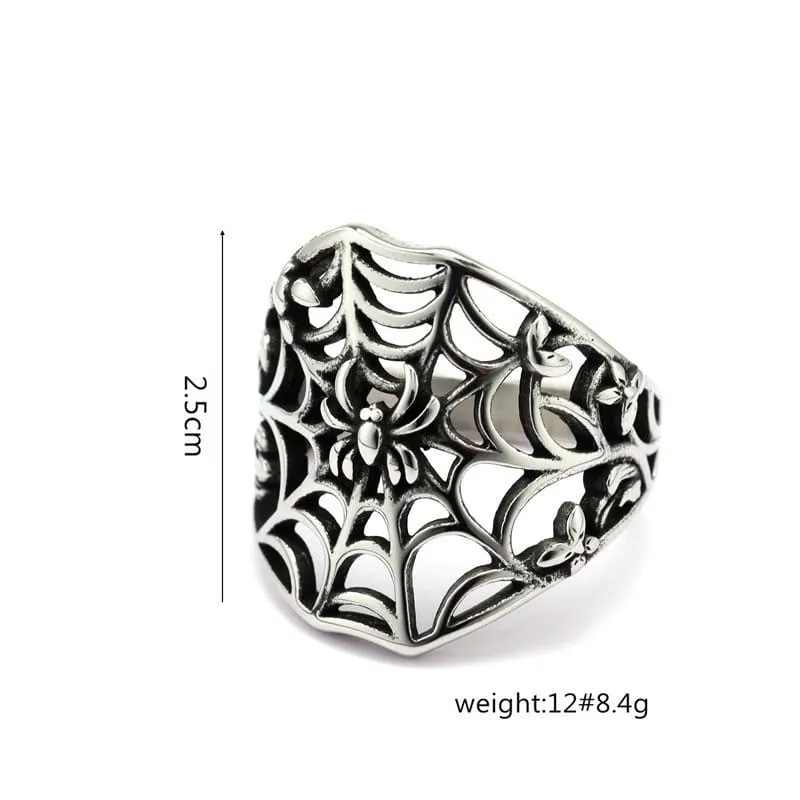 Punk-Ring für Herren mit ausgehöhltem Spinnennetz-Motiv