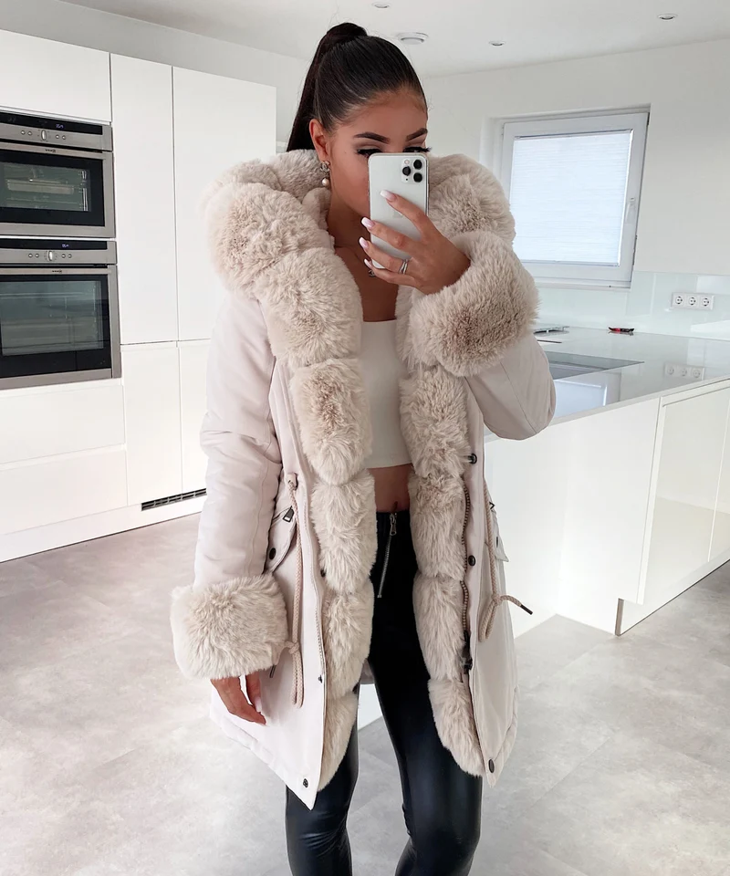 Kunstpelzjacke Glamour Beige