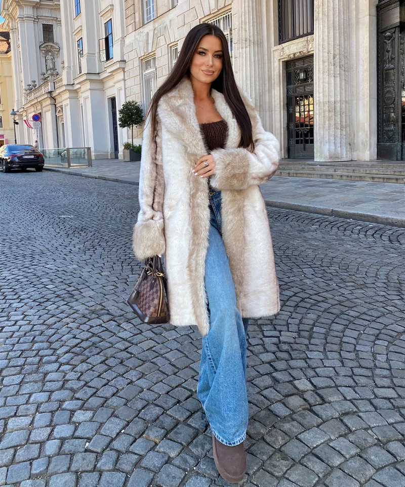 Hochwertiger Pelzmantel Luxe Creme