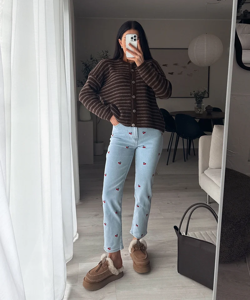 Stretch Mom Jeans Cherry Hellblau