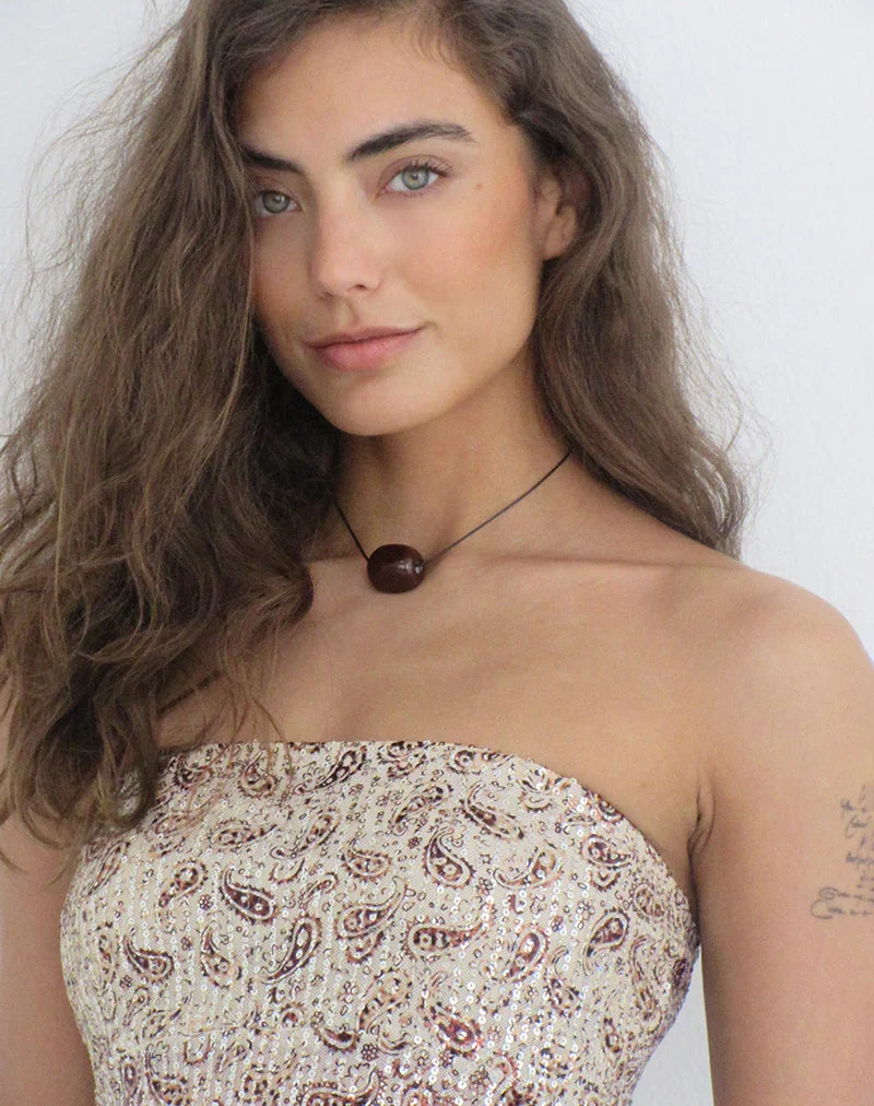 Brilia Bandeau-Top mit Paisley-Muster und goldenen Pailletten