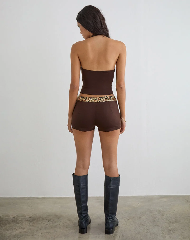 Belvani Mini-Shorts in Braun mit bestickter Paillettenborte