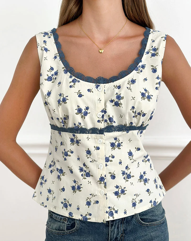 Gronini-Top „Ditsy Leaf Rose“ in Marineblau