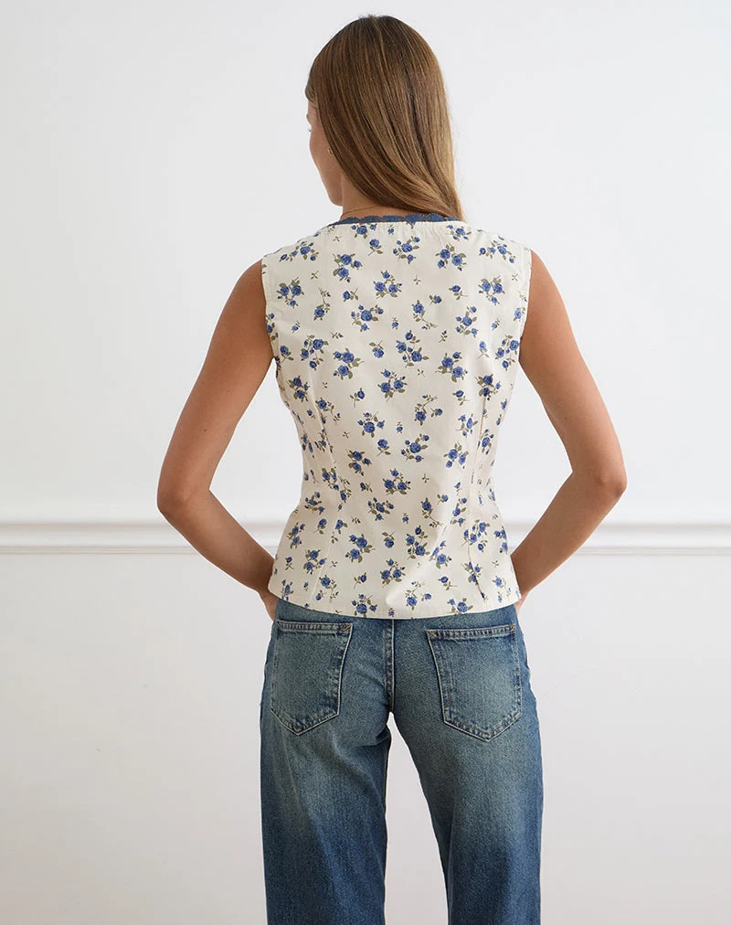 Gronini-Top „Ditsy Leaf Rose“ in Marineblau