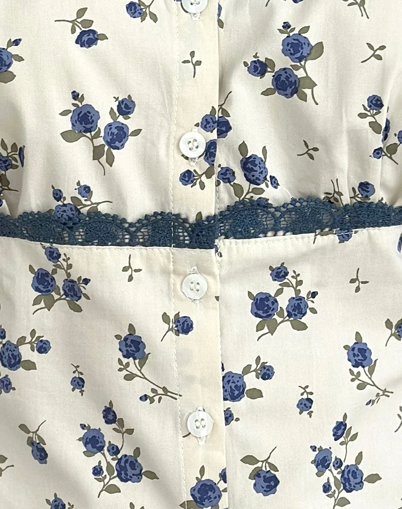 Gronini-Top „Ditsy Leaf Rose“ in Marineblau