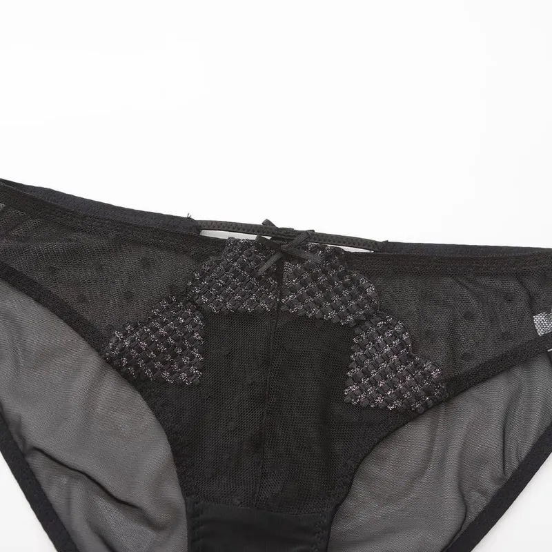 Gothic-Dessous-Set für Damen mit Herzstickerei aus Mesh