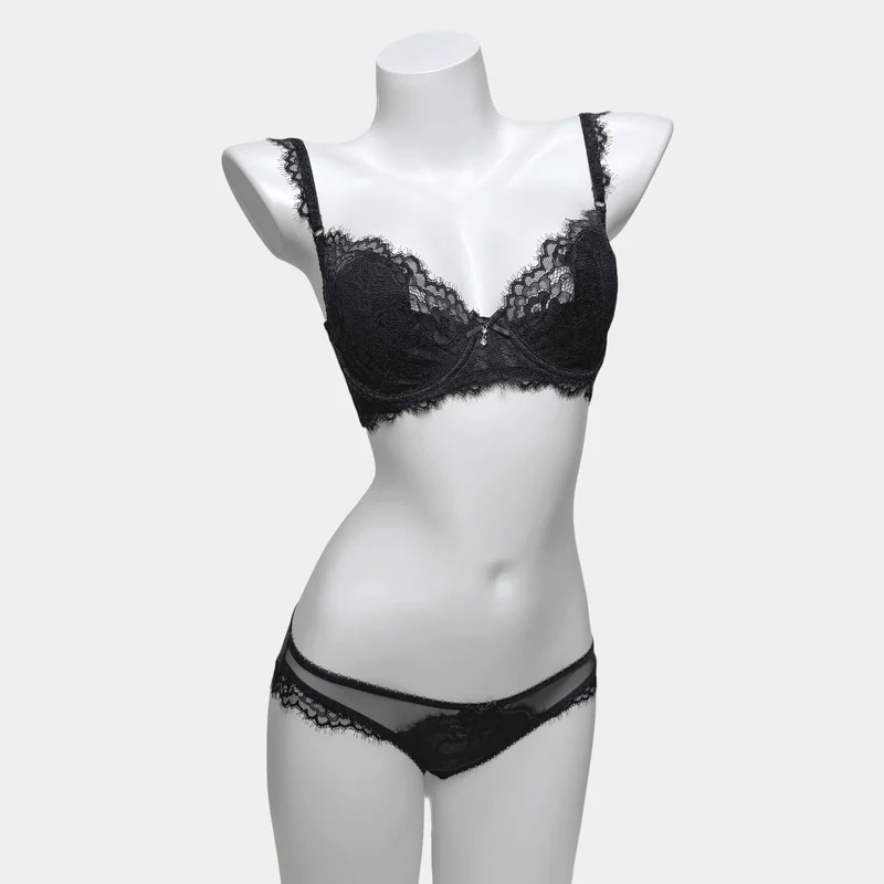 Gothic-Dessous-Set für Damen aus transparenter Spitze mit Schleife