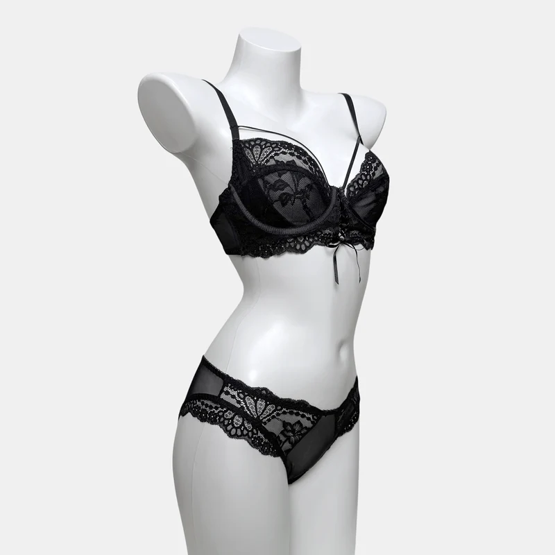 Gothic-Dessous-Set für Damen mit floraler Spitze und Schnürung