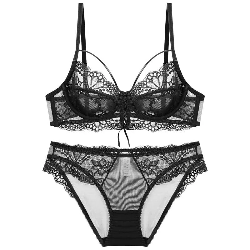 Gothic-Dessous-Set für Damen mit floraler Spitze und Schnürung