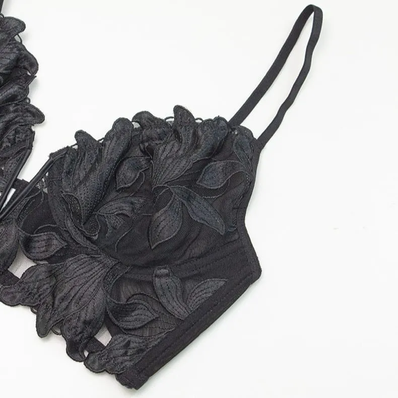 Gothic-Dessous-Set für Damen aus bestickter Spitze mit Blumenmuster