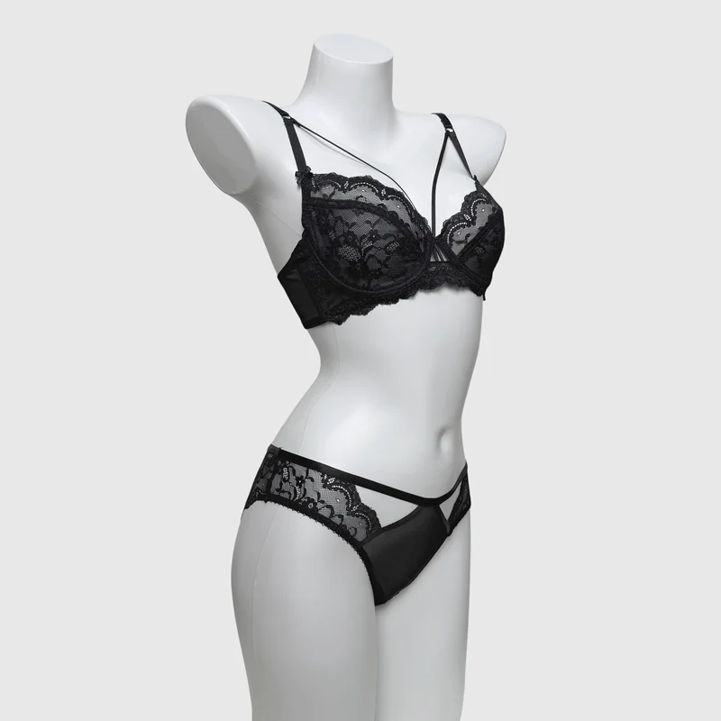 Gothic-Dessous-Set für Damen mit floraler Spitze und Trägern