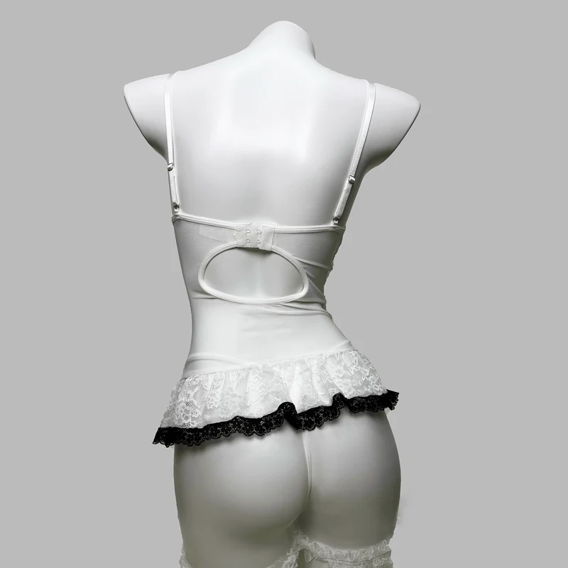 Sexy Dessous-Set mit Rüschen und Schnürung im Grunge-Stil für Damen, inklusive Strumpfband