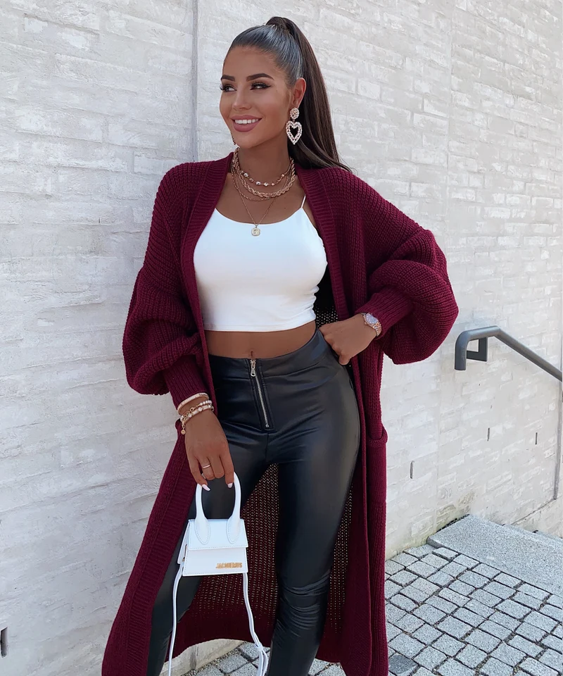 Cardigan Leilani lang Weinrot