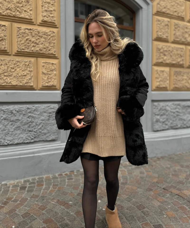 Kunstpelzjacke Glamour Schwarz