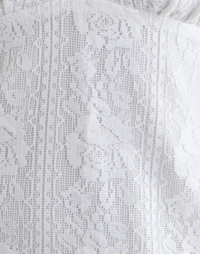 Yenna Mini-Kleid mit tiefem Ausschnitt aus weißer Blumenspitze