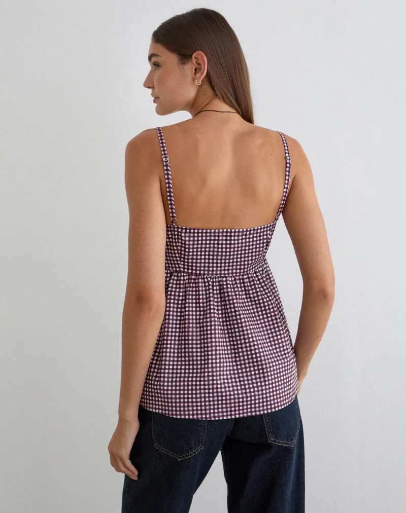 Flika Cami-Top in Mini-Gingham, Weinrot