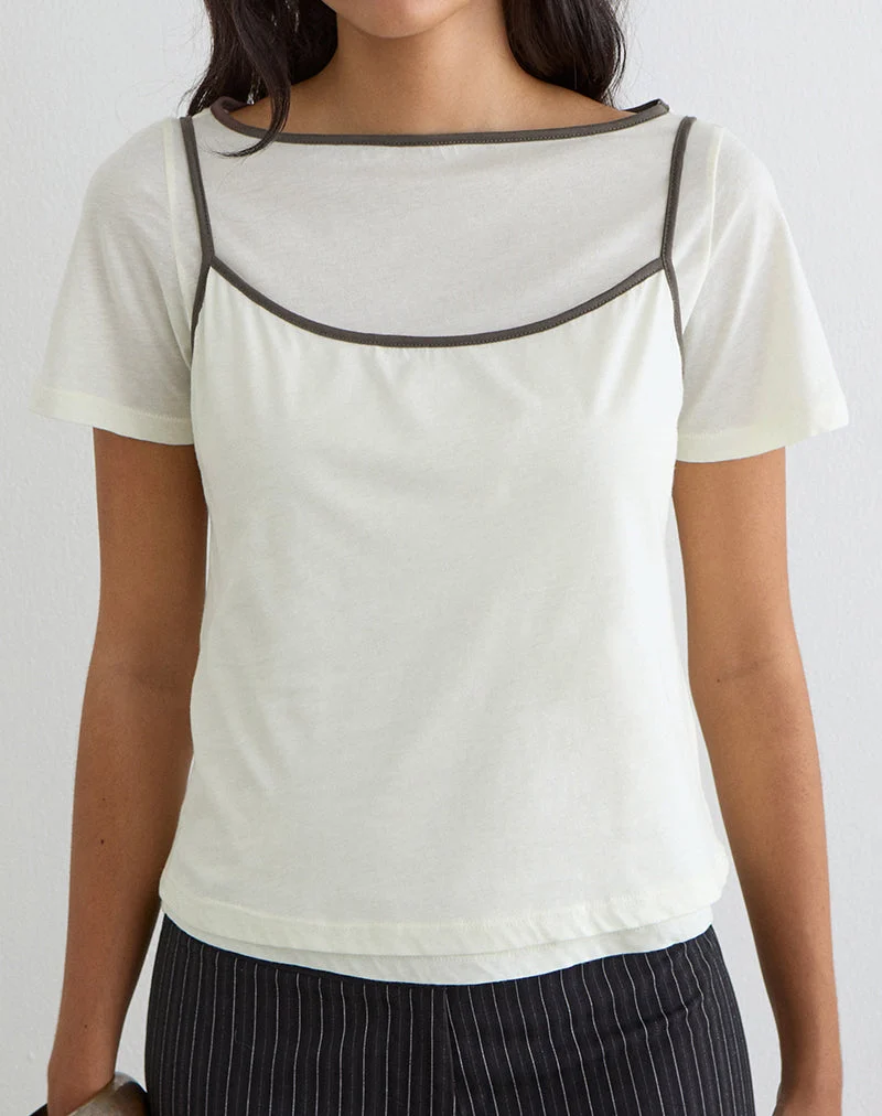 Dolman-T-Shirt in der Farbe „Vanilla Ice“ mit walnussbraunem Saum