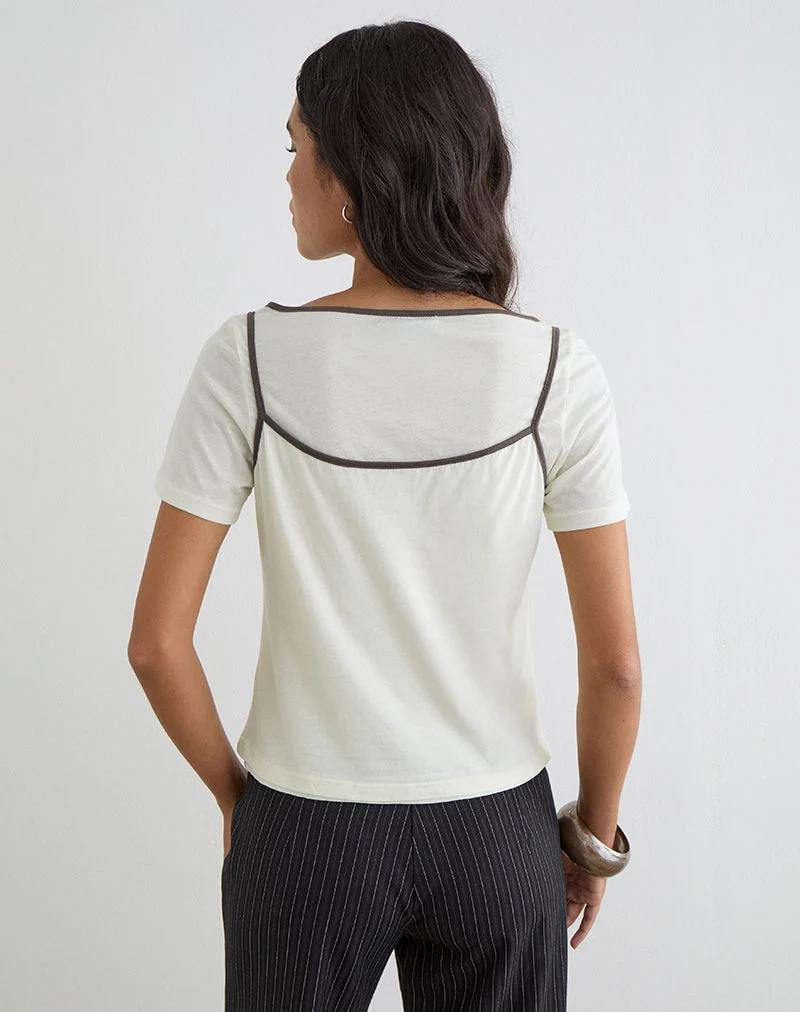 Dolman-T-Shirt in der Farbe „Vanilla Ice“ mit walnussbraunem Saum