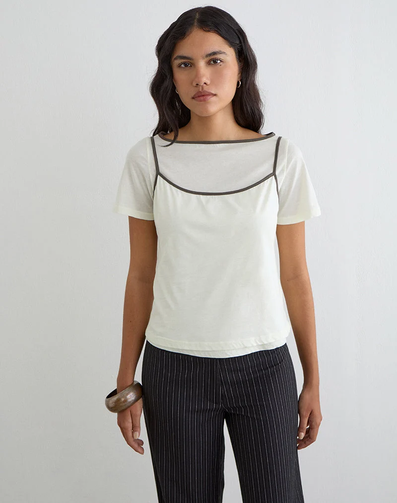 Dolman-T-Shirt in der Farbe „Vanilla Ice“ mit walnussbraunem Saum