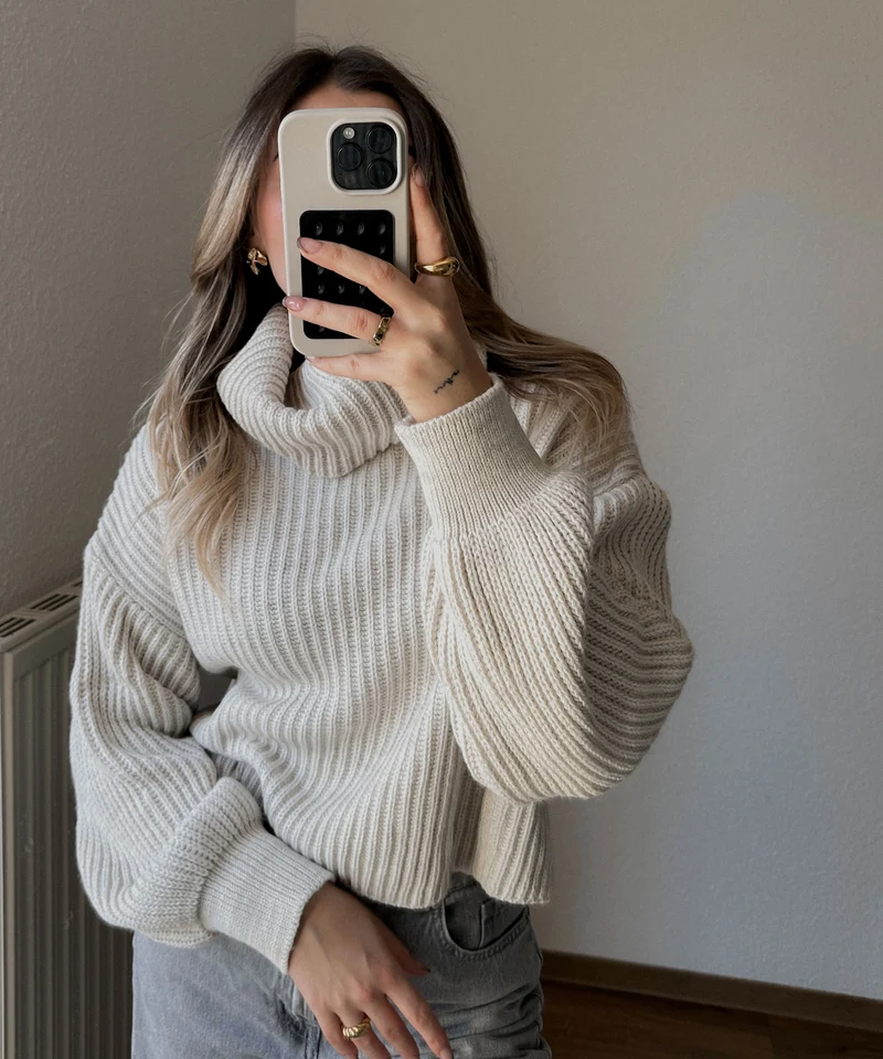 Rollkragen Pullover Yeni Beige