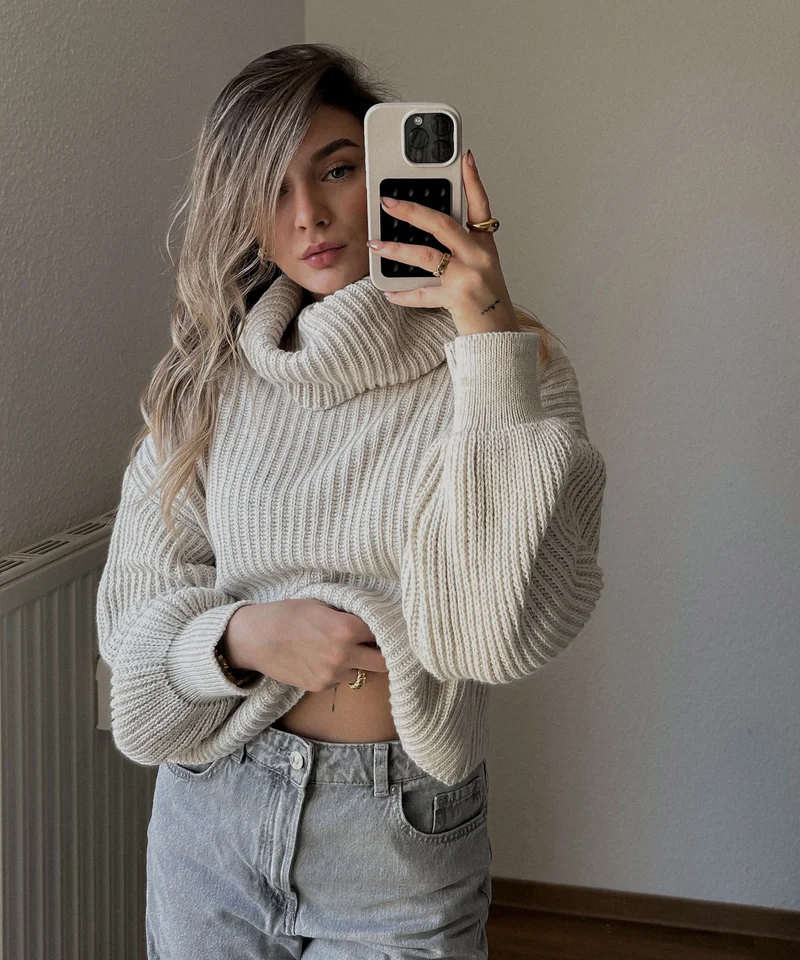 Rollkragen Pullover Yeni Beige