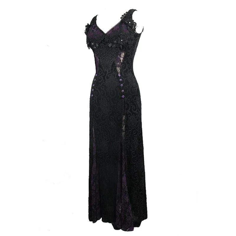 Violettes, bodenlanges Gothic-Abendkleid aus Spitze für Damen