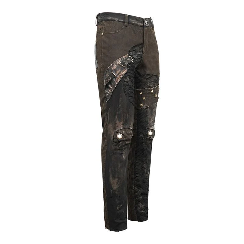 Steampunk-Freizeithose für Herren mit Netzgewebe, Nieten und Ösen
